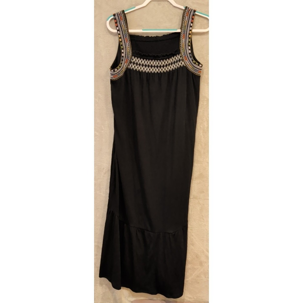 Est 1946 Black Embroidered Boho Sleeveless Midi Dress Size L